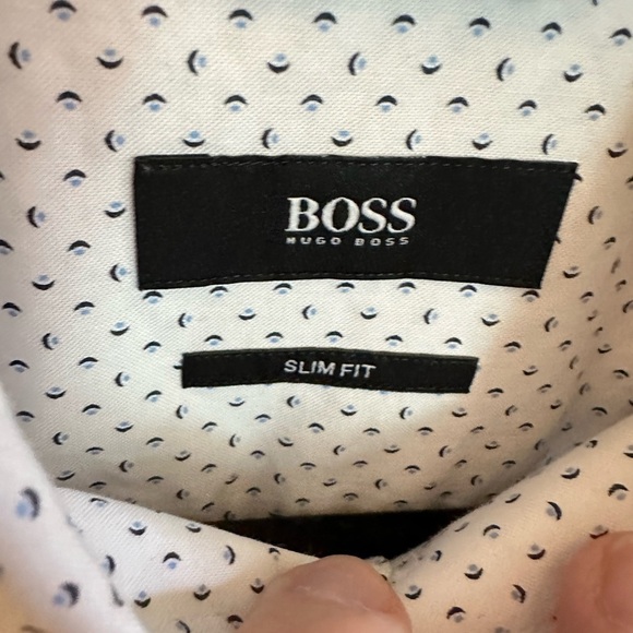 HUGO BOSS White design Men luxury career office special occasion top 42 16.5” - Picture 3 of 11